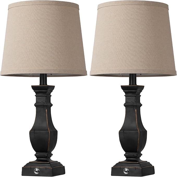 ROTTOGOON Dimmable Table Lamps Set of 2, Rustic Farmhouse Table Lamps for Living Room Bedroom, Bedside Desk Lamps for end Tables, Touch Lamps for nightstand, 9W Bulbs Included, 22", Black