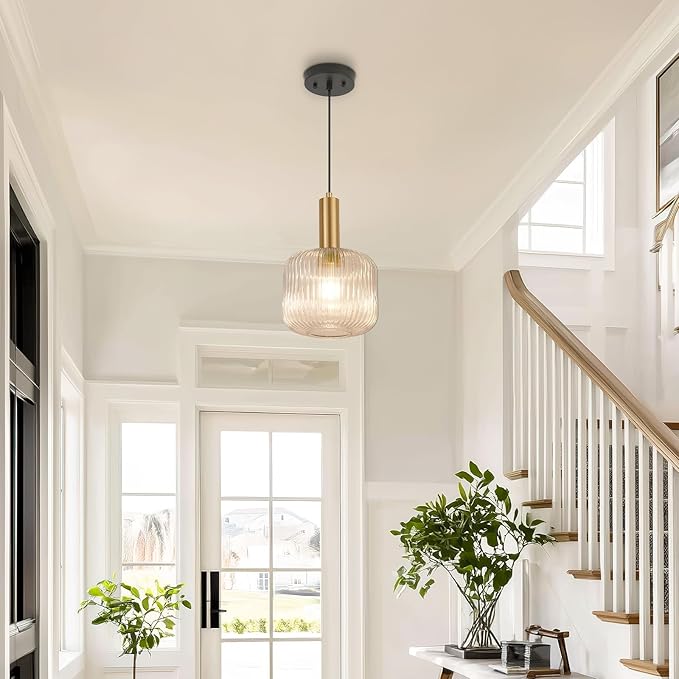 8 Inch Clear Glass Pendant Lights Small Modern Chandelier Pendant Lighting Mid Century Hanging Lights Adjustable Kitchen Island Light for Dining Room Bedroom Hallway