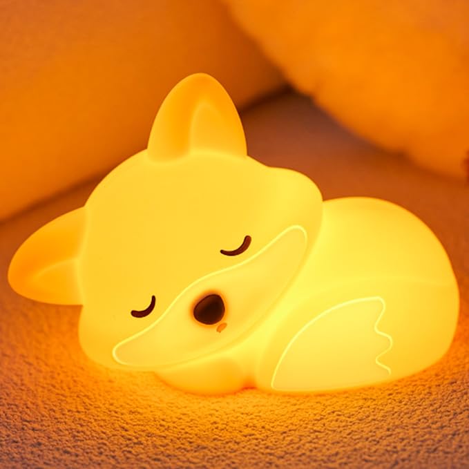 OkiyiD Fox Night Light for Boys Girls, Dimmable Squishy Fox Silicone Animal Lamp, Cute Foxes Gifts Decor Nightlight for Birthday Xmas Gifts