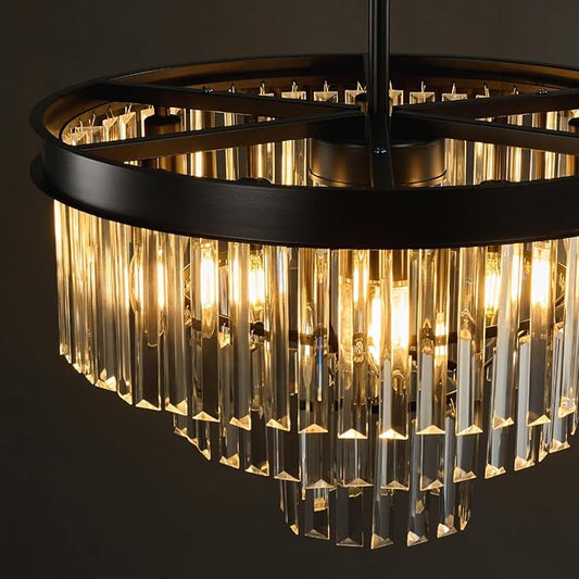 Black Crystal Chandeliers For Dining Room: 20" Modern Luxury Chandelier For Bedroom - Round Crystals Ceiling Pendant Lighting Fixtures For Living Room Entryway Kitchen Over Table Island Foyer 9 Light