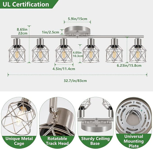Baocuz 6-Light Brushed Nickel Multi-Directional Semi Flush Mount Ceiling Light, Kitchen Light Fixtures Ceiling Mount, Modern Metal Cage Close to Ceiling Lamp for Dining Room Hallway Entryway