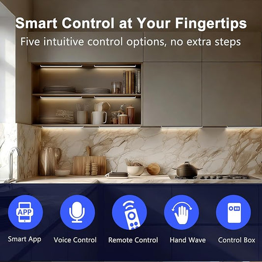 VST Smart Under Cabinet Lighting 6 Bars - UL Listed CRI 93+ Adjustable Strip Lights, Alexa & Google Home Compatible, App/Voice/Hand Wave Control for Kitchen Cabinets & Closets
