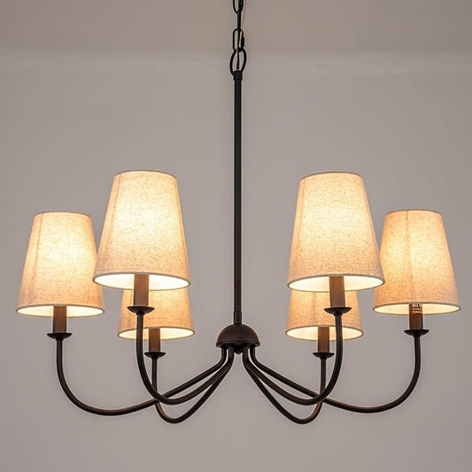 Chandelier, Matte Black with Linen Fabric Shade, 6-Light 28" Modern Farmhouse Linear Pendant Lighting Fixture for Kitchen Island (Black)