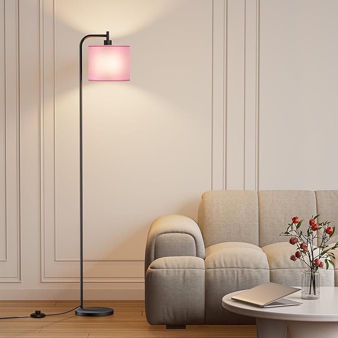 SIBRILLE Floor Lamp with Linen Shade, Dimmable Tall Standing Lamp with Remote Control & 3 Color Temperatures, Modern Corner Floor Lamps for Living Room Bedroom Office, 9W LED Bulb Included