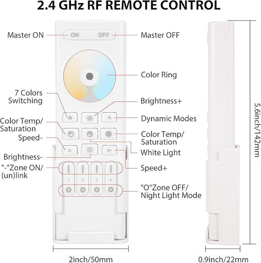 4-Zone 2.4G Wireless RF Remote Control, 99ft 360 Control, 4 Channel Group Control for Home CCT LED Strip Lights