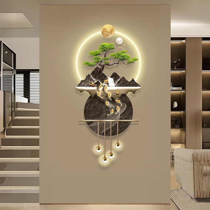 LED Light Decor Wall Art, 3D Art Wall Decor with Light, Decors Walls Sculptures Large 3D Art, Decors Walls Sculptures Lighting Modern, Plug-in Power Supply, Gold G, 23x47IN