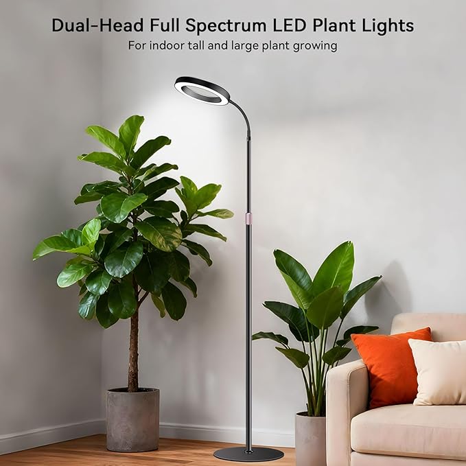 Grow Lights for Indoor Plants, Full Spectrum Plant Lights with 23.5-67" Adjustable Height Stand, 3 Growing Modes with Timer 3/9/12H, Dimmable Halo Grow Lights for Large Tall Plants
