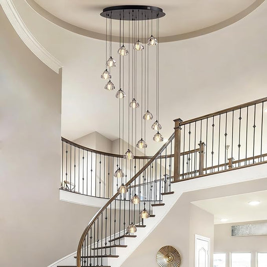 SNZ Modern Crystal Chandelier for Staircases, 18-Light High Ceiling Chandelier, 118" Long Adjustable Ceiling Light for Entrance, Large Chandeliers for High Ceilings, Hallway Entryway