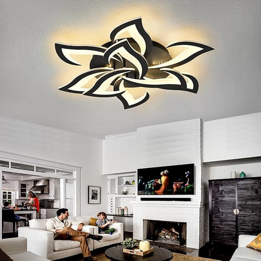 31" Black Modern Geometric Dimmable Ceiling Light Fixture, 9 Leaves Low Profile Flush Mount Ceiling Light for Kitchen, Bedroom, Living Room