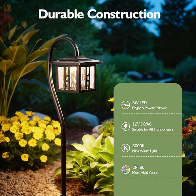 LITFIT Low Voltage Landscape Lighting, 12V 3W 185LM 3000K ORB Electric Pathway Lights, Waterproof Wired Garden Light with Connectors for Walkway Yard, Die-Cast Aluminum, 50000H Integrated LED, 4Pack