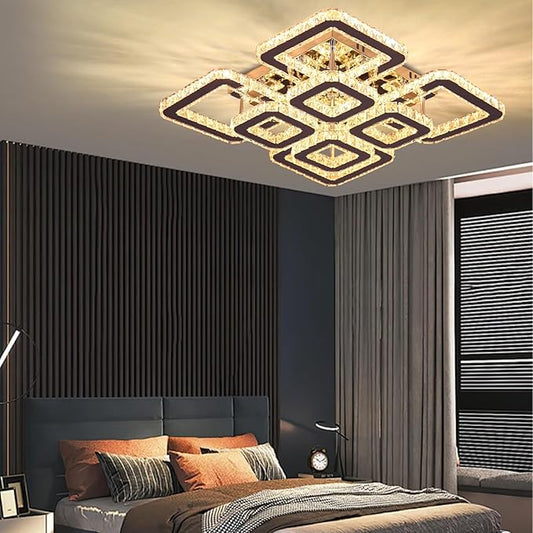 FRIXCHUR 20" Modern Ceiling Light Fixture 3000k Led Flush Mount Ceiling Light Square Crystal Chandelier for Dining Room Living Room Bedroom Hallway