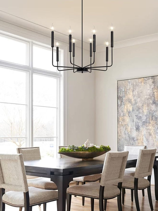 Yiisem Modern Farmhouse Black Chandelier, 8-Light Rustic Candle Chandelier, Industrial Hanging Chandeliers for Dining Room, Living Room, Kitchen, Foyer, Entryway
