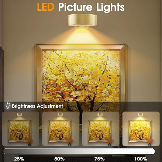 RGB Picture Light Battery Operated Painting Lights for Wall Wireless Magnetic Display Art Light with Remote Controls,Dimmable&Timer for Art Frame Artworking,6Pack Gold