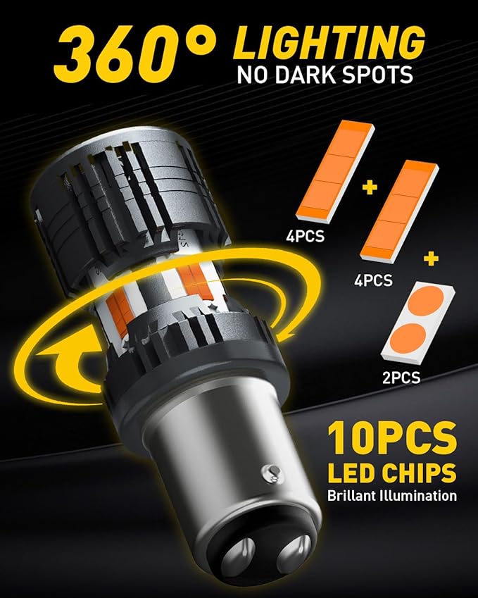 AUXITO CANBUS 1157 LED Bulbs Amber Yellow with Built-in Resistor 2057 2357 7528 BAY15D P21/5W Anti Hyper Flash Error Free Front Rear Turn Signal Lights Blinker Marker DRL Parking Lights, Pack of 2