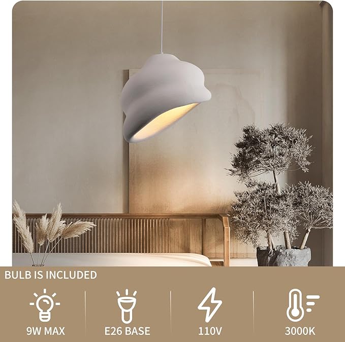 JAYMP Wabi Sabi Pendant Light for Dining Room Kitchen Island Hallway Restaurant Modern Hanging Lamp E26 Base Japanese Style Conch Shape Lighting Fixture, 1 Pack, Matte White, 50cm/19.7in