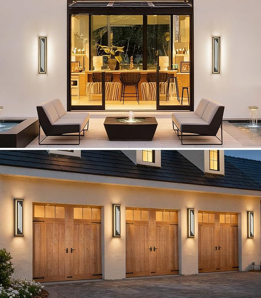 tewei 23.6'' Outdoor Wall Lights Modern Black LED Outdoor Wall Sconce, Large Long Exterior Lighting Fixtures, 3000K Waterproof Front Porch Lights Outside Lights for House, Garage, Indoor, 2 Pack
