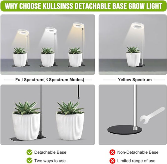 Kullsinss Grow Lights for Indoor Plants, 48 LEDs Full Spectrum Halo Plant Light for Indoor Plants, Height Adjustable Growing Lamp with Detachable Base, 3/9/12Hrs Timer, 10 Brightness, 3-Pack
