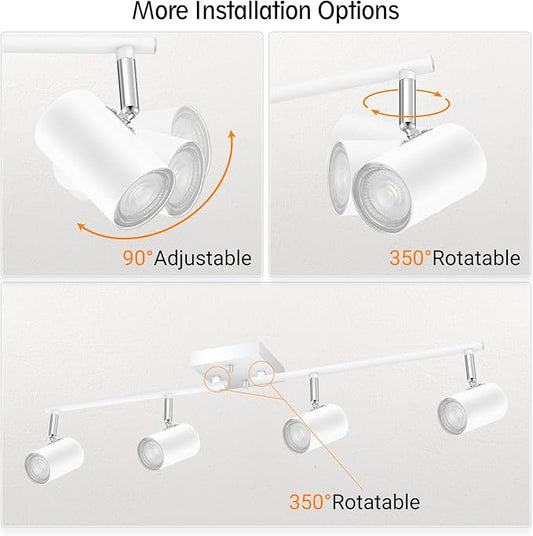 AUQUEE 4 Light Track Lighting Fixtures Ceiling, Matte White Track Lights Ceiling with Flexibly Rotatable Light Heads, Modern LED Track Light kit for Kitchen/Hallway, GU10 Bulb Not Included
