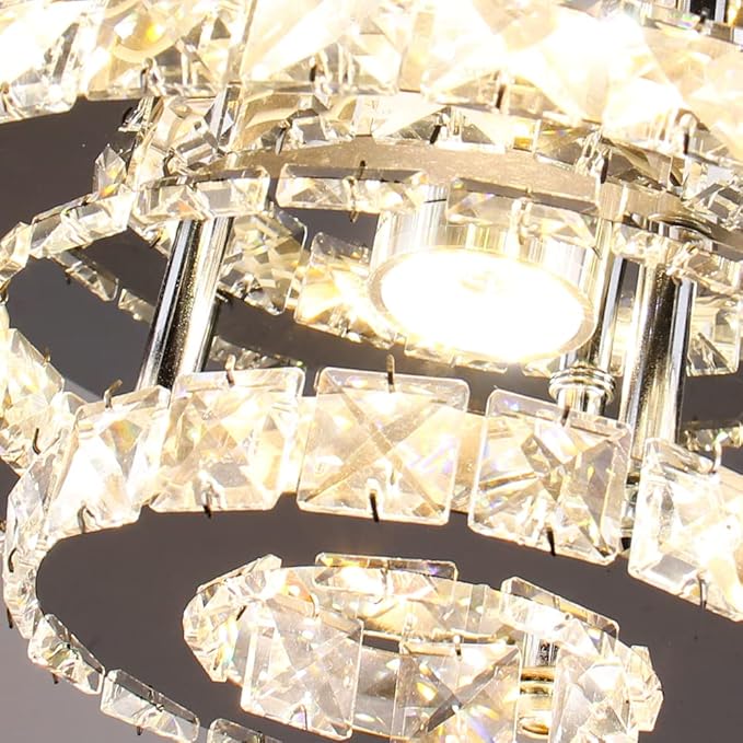 Mini Chandelier LED Crystal Ceiling Light 2 Layers Round Flush Mount Ceiling Light Modern Chandelier Lighting for Hallway Staircase Kitchen Bathroom (Dimmable)