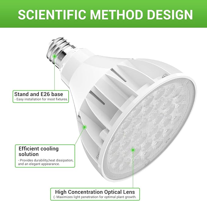 RDJ Bouns Dimmable Led Grow Light Bulb with Remote & Timer, 26W Full Spectrum Plant Bulb for Indoor Plants, Auto On/Off 4/8/12H, Natural White PAR38 Grow Lamp for Succulents, Seeds, E26 Base