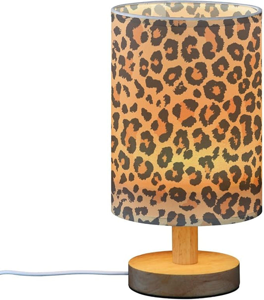 Table Lamp Leopard Print Wild Animal Skin Scale Design Pattern Nightstand Lamp with Wood Base Fabric Lamp Shade Bedside Desk Lamp for Living Room Bedroom Kids Room Office