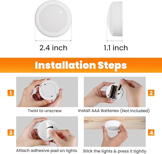 LED Puck Lights with Remote Control, 16 Color Changing Under Cabinet Lighting with Dimmer & Timer, AAA Battery Operated,Under for Closet Bedroom Kitchen, Stair (6 Pack White)