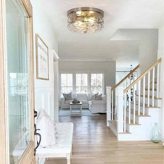 LamQee 2-Light Flush Mount Ceiling Light Farmhouse Kitchen Island Ceiling Light with Bubble Glass Close to Ceiling Light Fixture for Living Room Bedroom Foyer Hallway