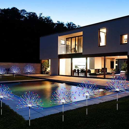 Outdoor Solar Garden Lights,Firework Lights 4 Pack Waterproof Decorative Pathway Lights,120Led Firefly Lights Solar Outdoor Decor for Courtyard Garden Party Yard Decorations Outdoor,Colorful