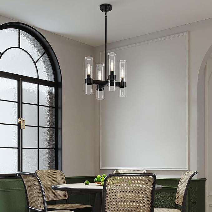 4 Lights Black Chandeliers for Dining Room Light Fixture | Entryway Chandelier for Foyer with Glass Cover | Kitchen Island Lighting Over Table for Hallway | Entryway | Corridors | Bedroom