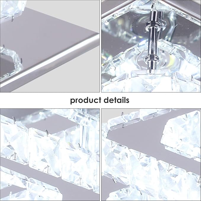 Mini Chandelier LED Crystal Ceiling Light 2 Layers Flush Mount Ceiling Light Modern Chandelier Lighting for Hallway Staircase Kitchen Bathroom (Cool White)
