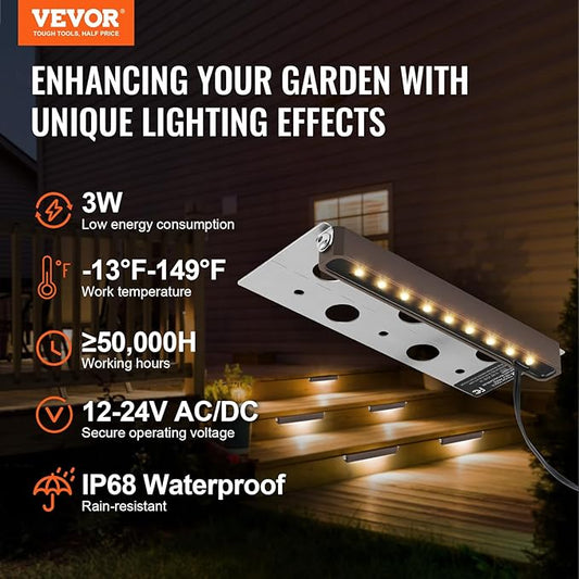 VEVOR LED Hardscape Lighting, 6.8 Inch Retaining Wall Lights, 3W 12V-24V AC/DC Low Voltage Paver Light, IP68 Waterproof Outdoor Step Lights, 3000K Swivel Hardscape with Connectors (8 Pack Soft White)