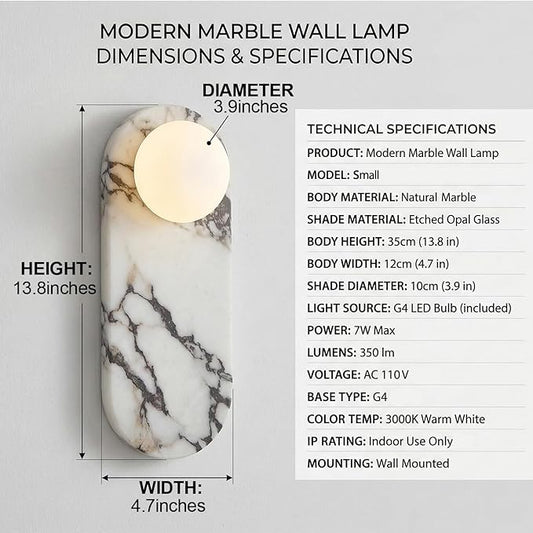 Natural Marble Wall Sconces, Alabaster Wall Light, Hardwired Wall Light Fixtures, Modern Wall Mount Wall Lights for Dining Room Stairs Bedroom