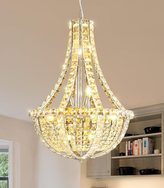 Crystal Chandelier for Living Room Empire Chandeliers K9 Crystal Luxury Pendant Lighting for Dining Room Bedroom Hallway Silver Light E12 Bulbs Required