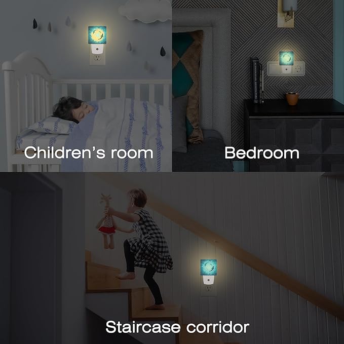 Blue Sharks and Corals Underwater World Fish Marine Lifes Dusk to Dawn Night Light Plug in, 0.5w Energy Saving Sleep Friendly NightLight for Kids Boys Girls Home Decor