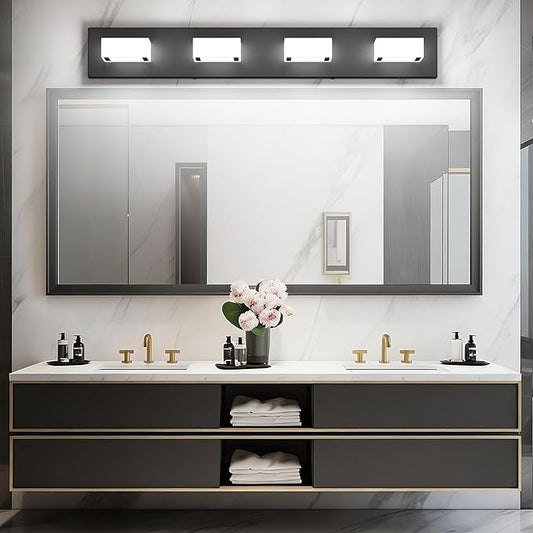 Ralbay Black Bathroom Vanity Lights 30inch Metal Acrylic LED Modern Bathroom Wall Lighting Fixtures Over Mirror Matte Black (White Light 6000K, Non-dimmable)
