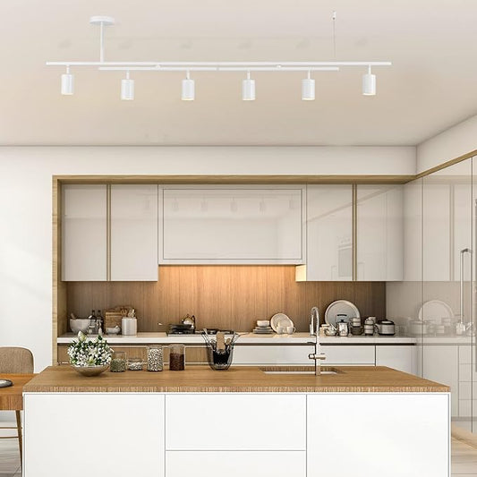 Globe Electric West 64" 6-Light Track Lighting, Matte White, Center Swivel Bars, Bulb Not Included