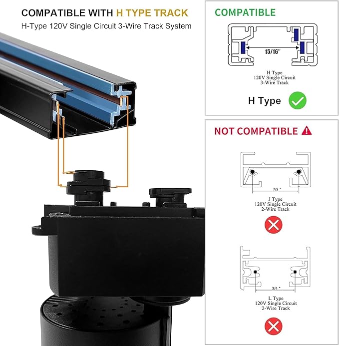 H Type LED Track Lighting Heads 6 Track Lights 4000K 20W 2400lm High Brightness Track Lighting System for Accent Lighting, Dimmable Ceiling Lights Spotlight Fixtures (No Track Rails)