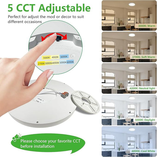 Dimmable 9 Inch LED Flush Mount Ceiling Light, 2700K/3000K/4000K/5000K/6000K CCT Selectable,18W 1860LM Round Flat Panel Light Low Profile Led Light Fitures for Kitchen Living Room Bedroom,6PK- 5CCTD
