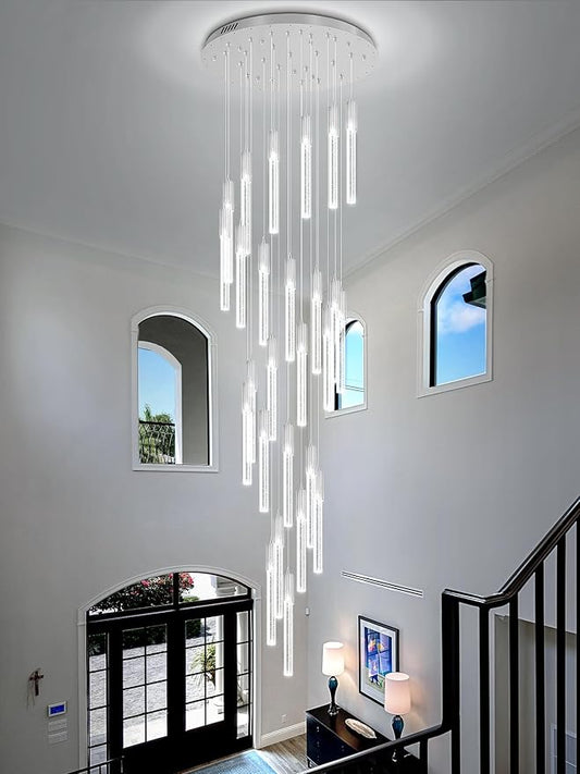 Flashing God High Ceiling Chandeliers Long Spiral Chandeliers for Entryway H144inch Modern Crystal Chandelier for Staircase Foyer Living Room Sloped Ceilings Light Fixture