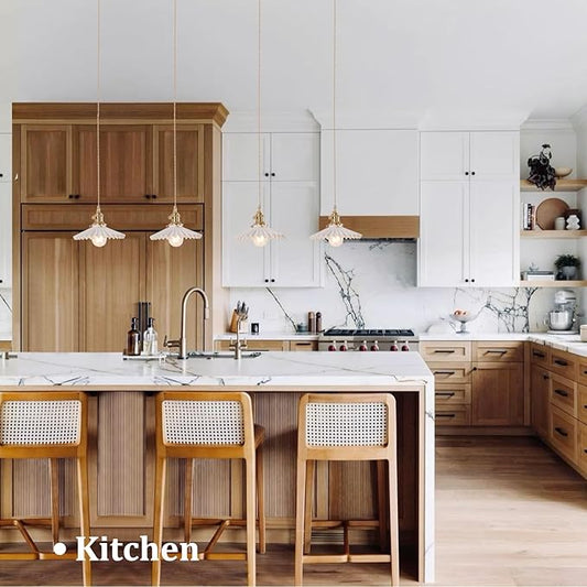 Shenmoyl Pendant Light 2 Pack with White Pleated Ceramic Lmapshade, Brass Vintage Pendant Light Adjustable Hanging Light for Kitchen Island Dining Room Hallway