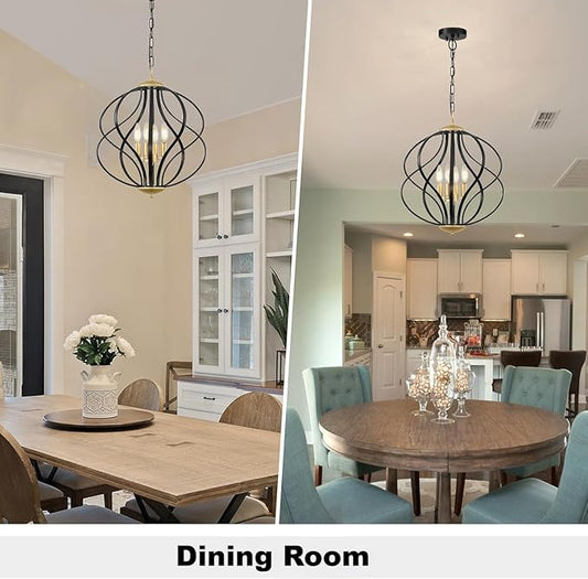 YURNYQ Modern Black and Gold Chandelier for Dining Room, 4 Lights Geometric Chandeliers, Sphere Chandelier Industrial Large Pendant Light Fixtures Hanging for Kitchen, Entryway, Foyer, Stairs