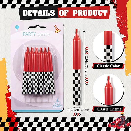 Conelist 12 Pcs Racing Car Themed Birthday Candles Cartoon Red Black White Birthday Decorations Movie Cake Toppers for Racing Car Themed Party Supplies