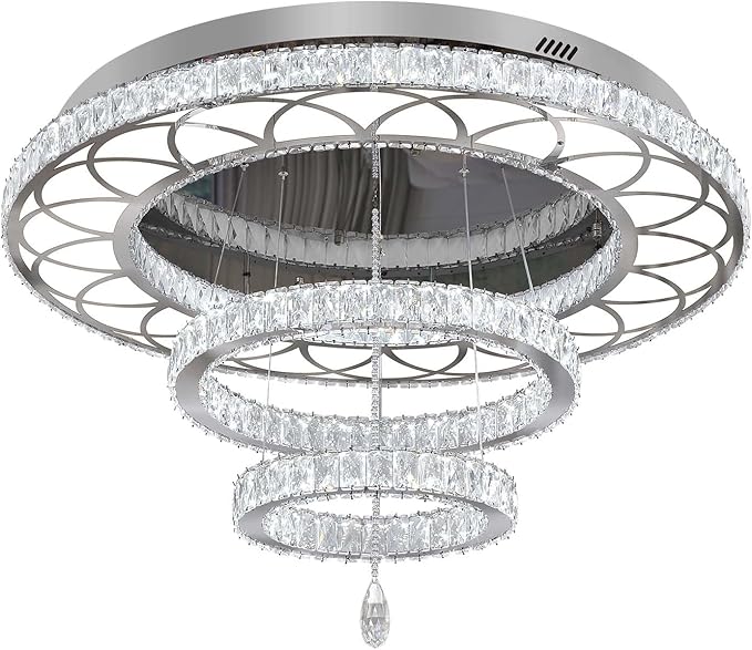 Flashing God W40 Crystal Chandelier for Living Room Modern Flush Mount Chandelier Large Chandelier for Foyer Dining Room Hallway Dimmable 2700k 4500k 6000k