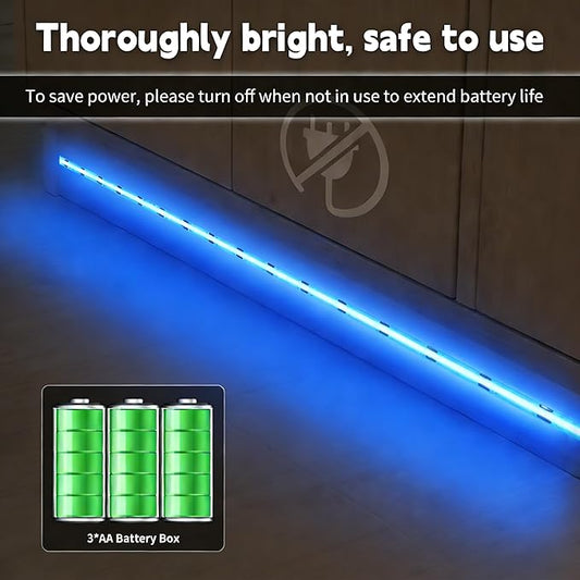 Battery Powered COB LED Strip Lights,3.28ft Ice Blue LED Light Strip for Dorm Room, Under Bed, Shelves, TV Backlight, Closet, Small Cuttable Tape Lights, Battery Operated LED Lights for TV