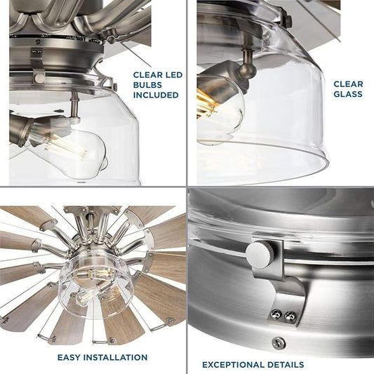 Progress Lighting Clear Glass Ceiling Fan Light Kit for Springer Collection 52 Inch Ceiling Fans, Includes 2 Light Bulbs, Antique Nickel