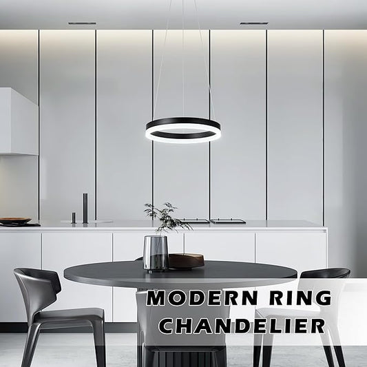 12" Black Led Ring Chandelier Ring Modern Led Chandelier Modern Pendant Lights Adjustable Height Light Contemporary Light Fixture for Kitchen Island Bedroom Kitchen Island Dining Room