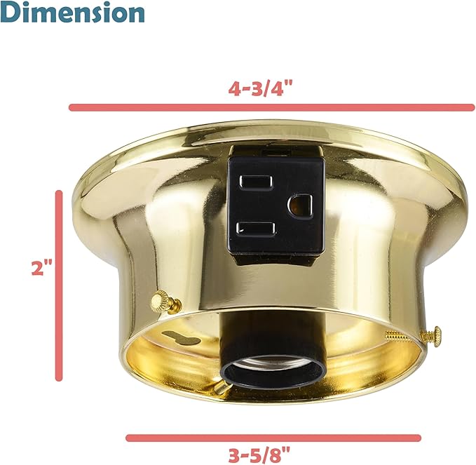 Aspen Creative 22103-06-1, Flush Mount Ceiling Fixture Shade Holder Kit with Outlet in Brushed Brass Finish 3-5/8" Fitter, 4-3/4" Diameter x 2" Height