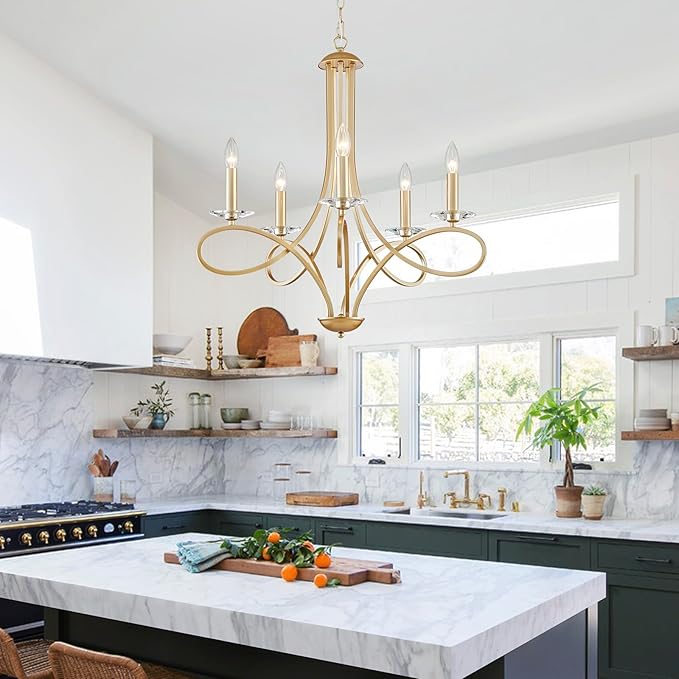 Saint Mossi 5-Lights Gold Modern Chandelier Lighting Fixture, Modern Pendant Light for Dining Room, Contemporary Chandelier for Bedroom, Living Room, Dining Room,H27 xD26,Chain Adjustable