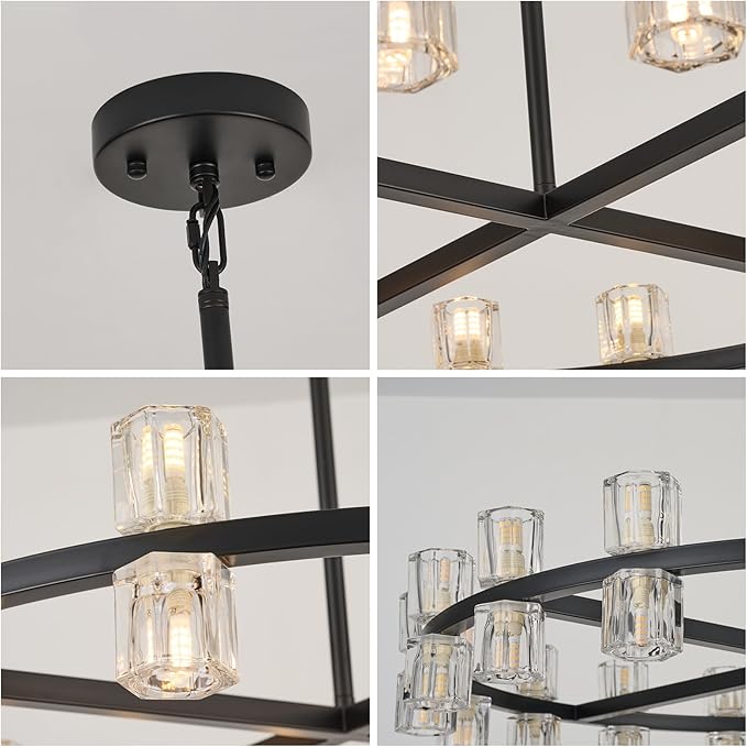 24 Inch Black Crystal Wagon Wheel Chandelier, Modern Farmhouse Round 24-Lights Pendant Lighting Fixture, for High Ceilings Living Room, Bedroom, Foyer