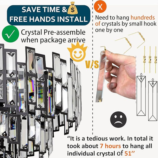 Crystal Chandelier Modern Farmhouse Chandeliers for Dining Room Lighting Fixtures Black and Bronze Rectangular Chandelier Ceiling Hanging 50’’